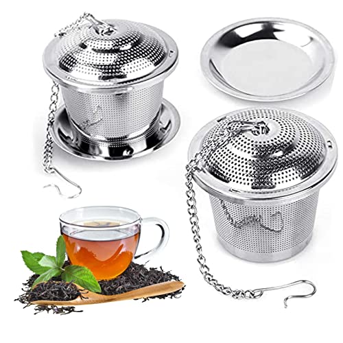 Teesieb 2 Stück Teesieb für Losen Tee 304 Rostfreiem Edelstahl Teefilter mit Deckel und Abtropfschale Teesieb mit Kettenhaken Tee Sieb für Teekannen Gewürzei von mellystore