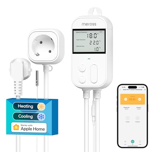 Meross Smart Thermostat Steckdose für HomeKit Digital WLAN Temperaturregler WiFi Heizungsthermostat Steckdose mit Fühler für Heizung und Kühlung 16 A, 2,4GHz von meross