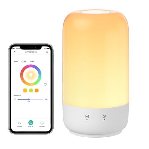 meross Smart LED Nachttischlampe Touch Dimmbar Funktioniert mit Apple HomeKit, Farbwechsel WLAN LED Nachtlampe Funktioniert mit Alexa und Google Home, RGBWW Nachtlicht mit Timing für Wohnzimmer von meross