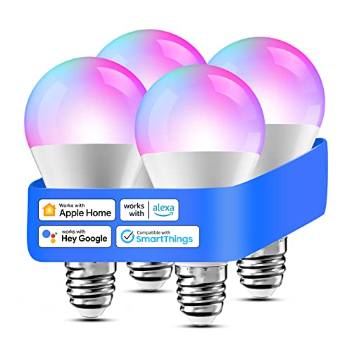 meross Smart WLAN Glühbirne für HomeKit Wifi Lampe LED Mehrfarbige Dimmbare Glühbirne RGBWW kompatibel mit Siri, Alexa, Google Home und SmartThings, E27 Warmweiß, 4 St. von meross