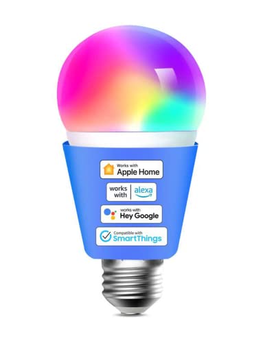 meross Smart WLAN Glühbirne funktioniert mit Apple HomeKit, Wifi Lampe LED Mehrfarbige Dimmbare Glühbirne kompatibel mit Siri, Alexa, Google Home und SmartThings, E27 Warmweiß von meross