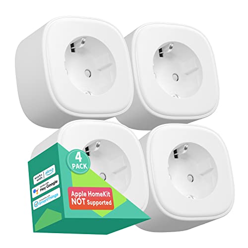 meross Smart WLAN Steckdose, Intelligente Steckdose, Alexa Steckdose 4er Pack, kompatibel mit Alexa, Google und SmartThings, Sprachsteuerung, Fernbedienung und Zeitplan, 2,4Ghz 3680W 16A von meross