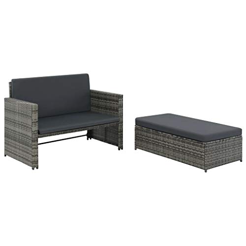 Lounge Sofa Balkonmöbel Rattan Set Gartensofa 2-Sitzer Gartenmöbel Set Gartenbank Balkon Bank Sitzgruppe Balkonset Loungemöbel Garten Sofagarnitur Balkon Terrasse, Grau von mewmewcat