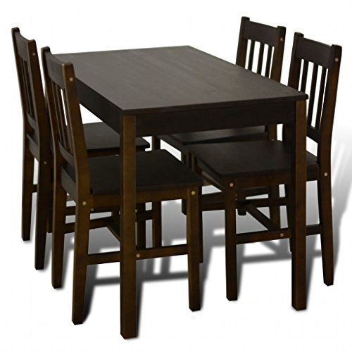 mewmewcat 5 Teilige Essgruppen Esstisch aus Holz mit 4 Holzstühlen Braun 1 Tisch und 4 Stühle von mewmewcat