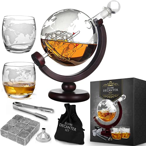 MikaMax Globe Dekanter Set - Karaffe - Whisky Set - Whisky Gläser - Whisky Steine von mikamax