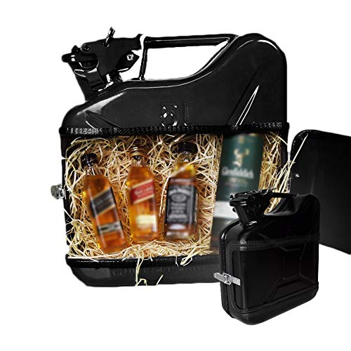 MikaMax Jerrycan Whiskey Bar 5L – Canister Minibar – Schwarz – 24,5 x 9,5 x 28 cm – Mobile Bar – Geschenkbox – Alkoholgetränke von mikamax