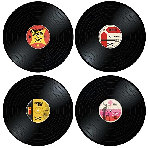 Mikamax – Vinyl Placemats – Retro - Schallplattenteller - 4 Tischsets - Nostalgisch - Schallplatten - Tischdekoration - Runde Tischsets - Schwarz von mikamax