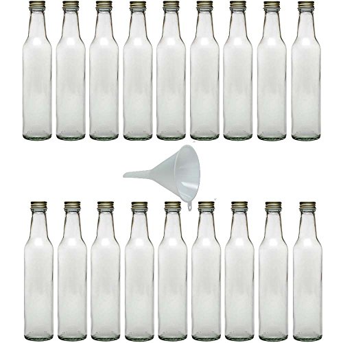 Viva-Haushaltswaren - 18 Glasflaschen mit Schraubverschluss 250 ml zum Selbstbefüllen inkl. einem weißem Einfülltrichter Ø 9 cm von Viva Haushaltswaren