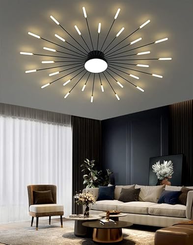 minifair Moderne LED-Deckenleuchte, 30 + 1 Köpfe, halbbündige schwarze Kronleuchter, Deckenbeleuchtung für Schlafzimmer, Wohnzimmer, Küche, Esszimmer, Restaurant von minifair