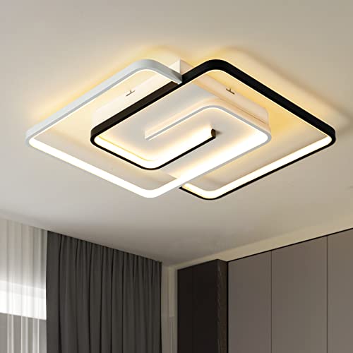 minifair Moderne LED-Deckenleuchte 36W 50cm mit Fernbedienung Geometrie quadratisch schwarz-weiß dimmbar Unterputz für Wohnzimmer Schlafzimmer Küche von minifair