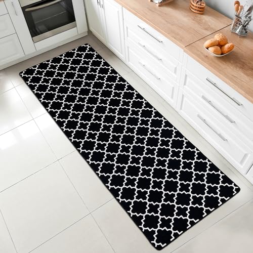 miqna Wohnzimmer Teppich Kurzflor Moderne geometrische rutschfeste Boden Flur Teppich Gel Läufer schwarz weiß (schwarz, 80 x 300 cm) von miqna