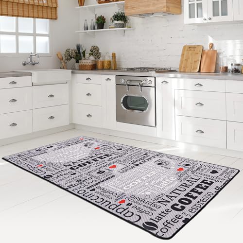 miqna Küchenteppich, Küchenläufer 80x200, Küchenteppich Waschbar rutschfest, Teppich Küche, Coffee Macchiato Design(Grau, 80 x 200 cm) von miqna