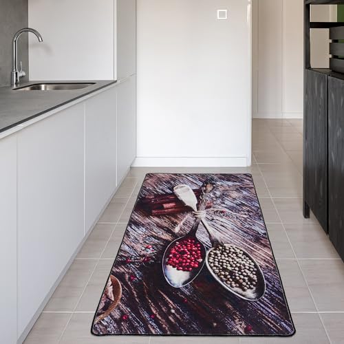 miqna Küchenteppich, rutschfeste Küchenläufer, Waschbarer Küchen Teppich, Schwarz Küchenmatte, Waschbarer Küchen Teppich (Spice, 80 x 300 cm) von miqna