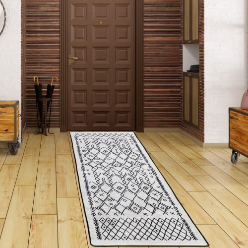 miqna Wohnzimmer Teppich Kurzflor Moderne geometrische rutschfeste Boden Flur Teppich Gel Läufer schwarz weiß (Chart, 80 x 200 cm) von miqna