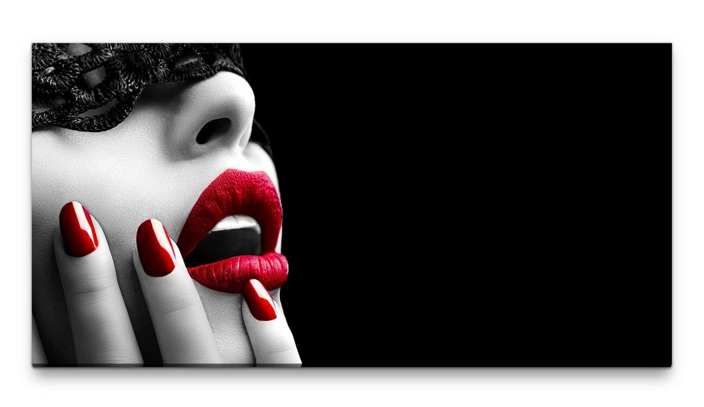 möbel-direkt.de Leinwandbild Bilder XXL sinnliches Frauengesicht mit roten Lippen 50x100cm Wandbild auf Leinwand von möbel-direkt.de