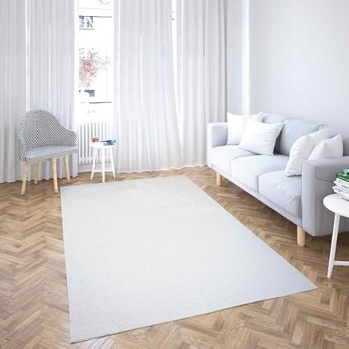 Premium Teppich Kurzflor in Weiß 80x150cm modern faltbar und waschbar Wollteppich einfarbig rechteckig (Weiß, 80x150cm) von moebel17