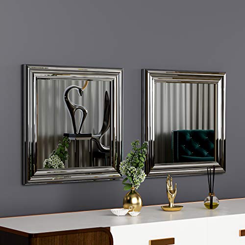 moebel17 5682 Bale Spiegel 2er Set Wandspiegel Badspiegel Flurspiegel Kosmetikspiegel, Kunststoffrahmen, Silber, modern, 40 x 40 x 2,4 cm von moebel17