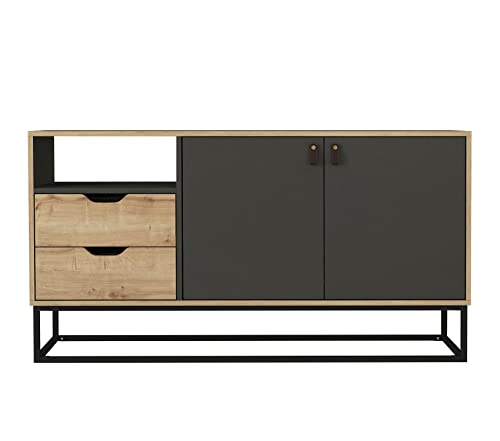 moebel17 6856 Dolores Sideboard mit Metall Gestell Moderne Kommode Schrank Tisch, Schwarz Beige, 2 Türen und 2 Schubladen, viel Stauraum, für Wohnzimmer, Holz, 150 x 80 x 35 cm von moebel17