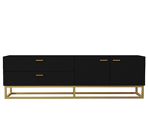 moebel17 TV Lowboard Theodora Sideboard Board stehend, Schwarz Gold mit Gestell aus Metall, Holz, mit Schrankfach und 2 Schubladen, viel Stauraum,160 x 48,1 x 36,8 cm, 9772 (Schwarz Gold) von moebel17