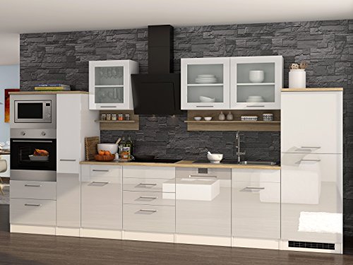 möbelando Küchenzeile Einbauküche Küchenblock Kochnische Küche Küchen-Set Mailand XII Weiß Hochglanz von möbelando