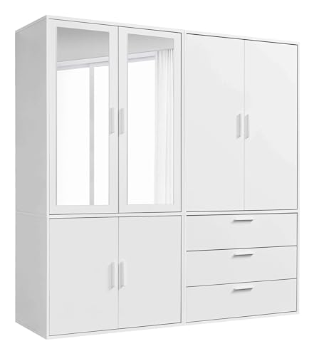 mokebo Kleiderschrank mit Spiegeltüren 6-türig & 3 Schubladen 'Der Grenzenlose', Spiegelschrank, Schlafzimmerschrank, Garderobenschrank mit Spiegel in Weiß, Schrank aus Holz in 180x187x58 (BxHxT) von mokebo