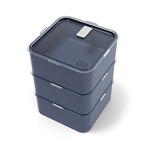 MONBENTO - Meal Prep Set - 3 Wiederverwendbaren Bento-Boxen - Stapelbare Lebensmittelbehälter - Transparentem, luftdichtem Deckel-Null-Abfall- Zubereitung/Transport von Lebensmitteln - BPA-frei - Blau von monbento