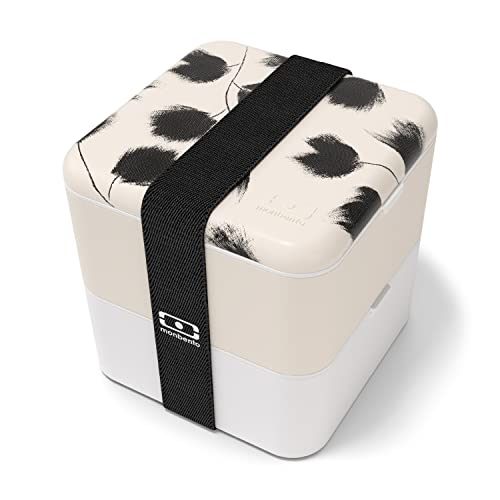 monbento - MB Square Graphic Plume Bento Box mit Feder Muster - Made in France - große Brotdose groß mit 2 Fächer - Lunch Box perfekt für Büro/Meal prep/Schule von monbento