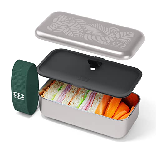monbento - Metall brotdose MB Sense Jungle - Edelstahl Lunchbox mit luftdichtem Deckel - Büro/Meal Prep/Schule - Lunchbox-Lebensmittelbehälter - Ofen-, mikrowellen-, gefrier, spülmaschinenfest - Laub von monbento