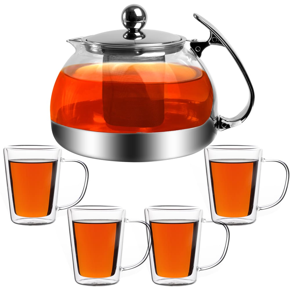 Teekanne Glas 1,2L inkl. Teegläser 4er-Set von monzana®