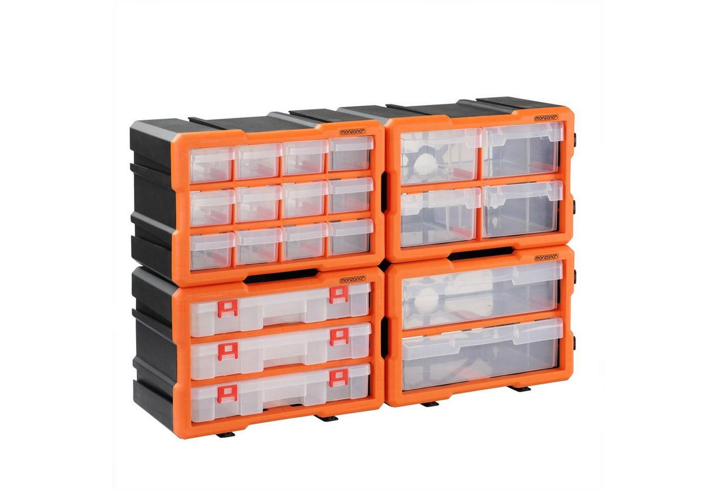 monzana Aufbewahrungsbox Set (4 St), Kleinteilemagazin Sortimentskasten erweiterbar und kombinierbar bis von monzana