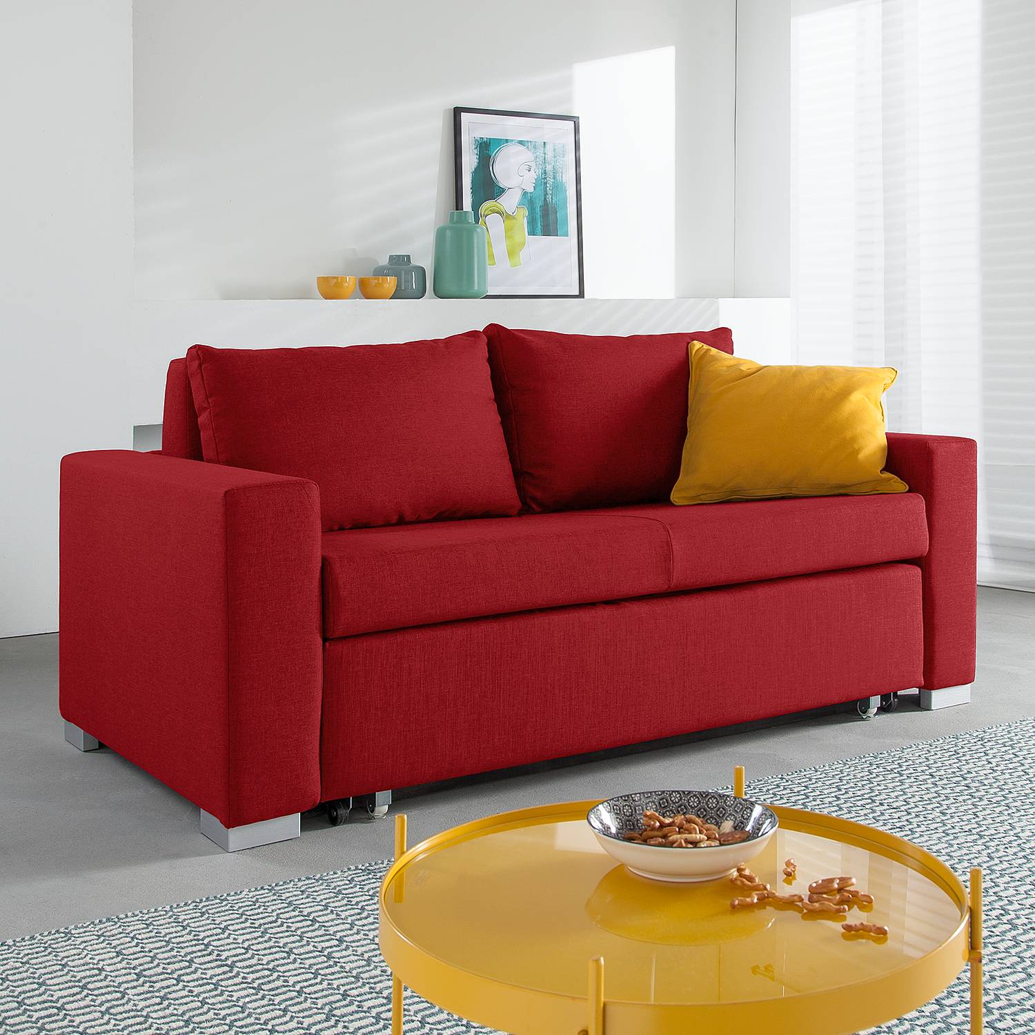 mooved Schlafsofa Latina 2-Sitzer Rot Webstoff 170x90x90 cm (BxHxT) mit Schlaffunktion/Bettkasten Modern von Mørteens