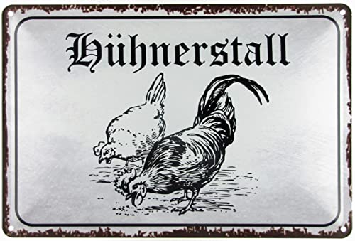 mrdeco Metall Schild 20x30cm gewölbt Hühnerstall Hühner Bauernhof Deko Blechschild Tin Sign von mrdeco