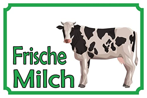 mrdeco Metall Schild 12x18cm gewölbt frische Milch Verkauf Kuh Deko Blechschild Tin Sign von mrdeco
