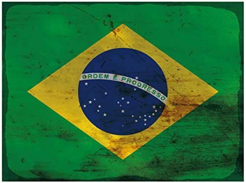 mrdeco Metall Schild 20x30cm gewölbt Brasilien Flag of Brazil Rost Deko Blechschild Tin Sign von mrdeco