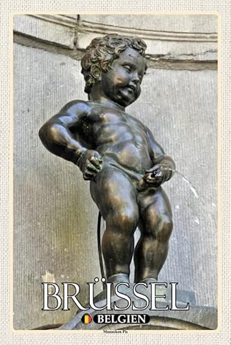 mrdeco Metall Schild 20x30cm gewölbt Brüssel Belgien Manneken Pis Deko Blechschild Tin Sign von mrdeco