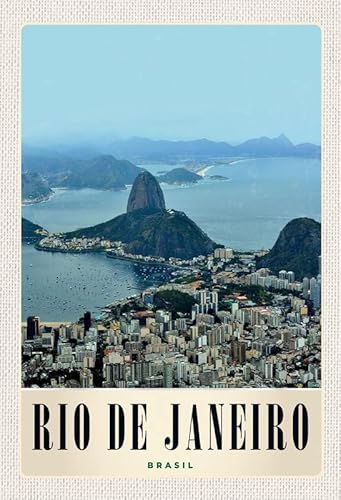 mrdeco Metall Schild 20x30cm gewölbt Rio de Janeiro Brasilien Amerika Stadt Deko Blechschild Tin Sign von mrdeco