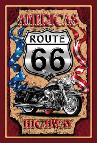 mrdeco Metall Schild 30x40cm gewölbt Route 66 American Highway Motorrad USA Blechschild von mrdeco