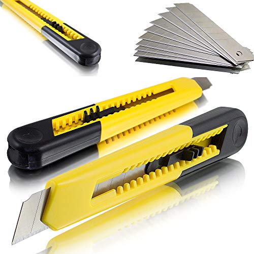 Cuttermesser Teppichmesser Kartonmesser Yellow inklusive Cutterklingen 18mm (10 Messer / 10 Klingen) von ms-point