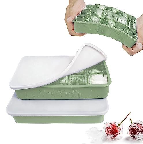 Eiswürfelform Silikon Eiswürfelbehälter mit Deckel 15-Fach 3cm Quadratische Eiswürfel Ice Cube Tray für Whisky, Cocktails Matcha Grün, 2 Stück von muenfly