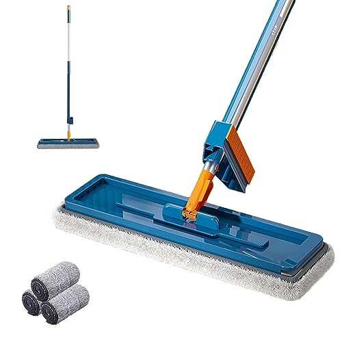 Großer 42cm Flachmop, Large Flat Mop, 360° Drehgelenk Flacher Wischmopp, Bodenwischer Set mit 2/3 Mikrofaserpads, Entwässerungsschabermopp für Hartholz Laminat Fliesen (Mit 3 Pads) von mugeleen