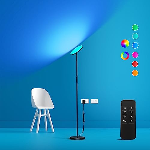 RGB Stehlampe Deckenfluter, 3000LM 36W Sehr Hell Standleuchten & Moderne LED RGB Farbwechsel Lampe mit Fernbedienung & Touch-Steuerung, Stufenlos Dimmbar Stehleuchte für Wohnzimmer Schlafzimmer Büro von mukuxin