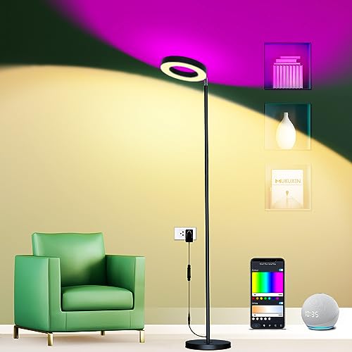 LED Stehlampe Deckenfluter, 42W Sehr Hell 16 Millionen RGBCW Farbwechsel WiFi Smart Doppelseitige Standleuchten, Kompatibel mit Alexa/Google Home/Musik Sync, Stufenlos Dimmbar Leselampe für Wohnzimmer von mukuxin