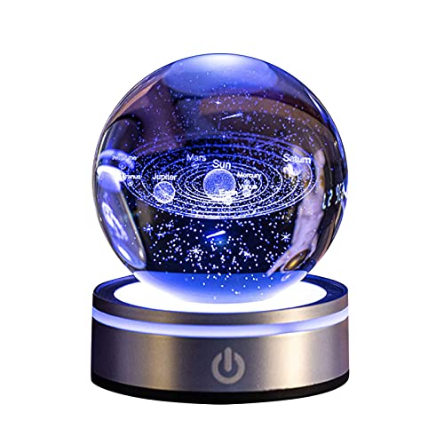 mumisuto 3D Planeten Kristallkugel, Kristallkugel 3D, graviertes Miniatur-Modell, Glaskugel mit Lampensockel, leuchtende Kristallkugel-Ornament, Astronomie-Geschenke für Kinder von mumisuto