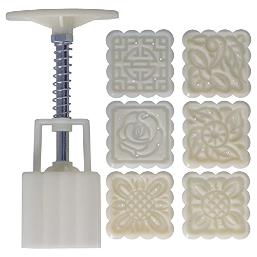 Plätzchenstempel, Blumen-Baum-Muster-Form DIY Handgepresste quadratische Form mit 6 Stempeln für Kuchen Mondkuchen Dessert 50g für Hausbäckerei Küche von mumisuto