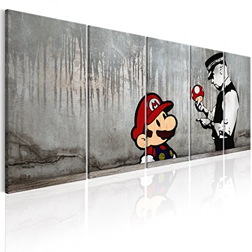 murando - Bilder Banksy Mario 150x60 cm Vlies Leinwandbild 5 tlg Kunstdruck modern Wandbilder XXL Wanddekoration Design Wand Bild - Street Art Urban Mural i-C-0109-b-m von murando