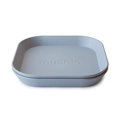 Mushie Quadratische Geschirrteller für Kinder | 2er-Set | wiederverwendbar BPA-frei | spülmaschinenfest & mikrowellengeeignet | leicht zu halten | hergestellt in Dänemark | Cloud von mushie