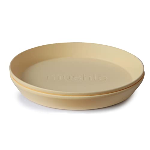 mushie Runde Geschirrteller für Kinder | 2er-Set | wiederverwendbar BPA-frei | spülmaschinenfest & mikrowellengeeignet | leicht zu halten | hergestellt in Dänemark | Daffodil von mushie