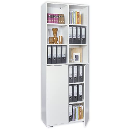 Bücherschrank Aktenschrank mit 2 Türen Ordnerschrank B 80,2 cm x H 214,7 cm x T 35 cm Weiß/Weiß Mehrzweckschrank Büroschrank - Büromöbel von mutatio