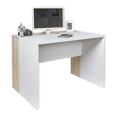 mutatio Bürotisch Schreibtisch PC Tisch Gaming B 110 cm x H 75 cm x T 75 cm Tisch Sonoma-Eiche/Weiß Büro Arbeitstisch Büromöbel von mutatio