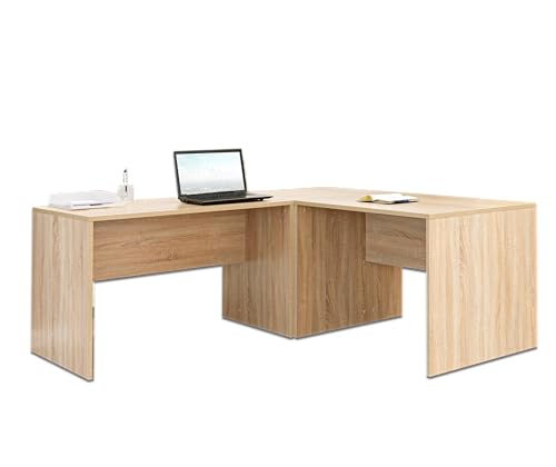 Eckschreibtisch - Schreibtisch - Computertisch [Funktional und Robust] - Winkelkombination - Bürotisch - PC Tisch - Sonoma-Eiche ca.: B 185/185 x H 75 x T 75 cm | Büro Möbel von mutatio